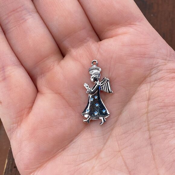 Vintage 925 Sterling Silver "Angel Week 1969" Praying Angel Pendant Charm - Picture 1 of 3
